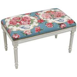 123 Creations C962WBC 100 Percent Wool Peony & Rose Needlepoint Upholstered Solid Wood Bench - Wood Stain