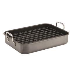 Rachael Ray 87657 Hard-Anodized Nonstick Bakeware Roaster with Dual-Height Rack, Gray - 16 & 12 in.
