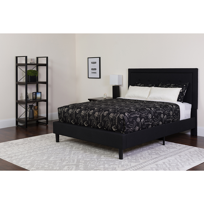 Flash Furniture SL-BM-21-GG Roxbury Twin Size Tufted Upholstered Platform Bed with Pocket Spring Mattress - Black Fabric