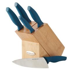 Rachael Ray 47570 Cucina 6 Piece Japanese Stainless Steel Knife Block Set with Agave Blue Handles