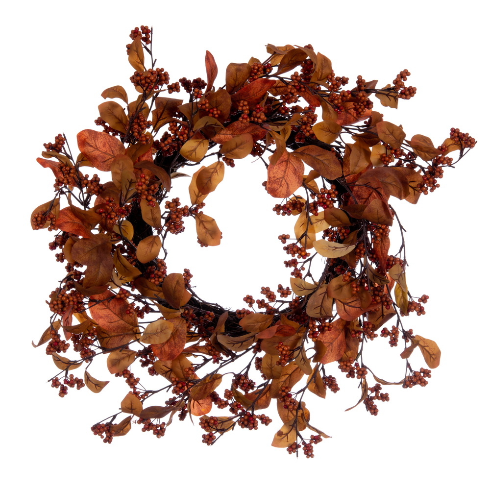 Vickerman EF214722 22 in. Fall Leaves & Berry Wreath&#44; Orange