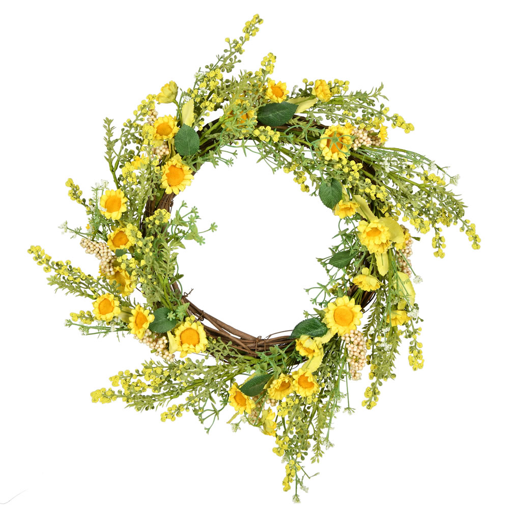 Vickerman FY195024 24 in. Artificial Yellow Sunflower Wreath
