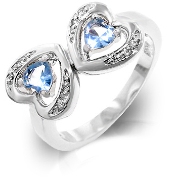 kate bissett R07922R-S32-06 Genuine Rhodium Plated Fashion Ring Featuring Mirroring Hearts with Channel Set Round CZ and Prong Set Heart Cut