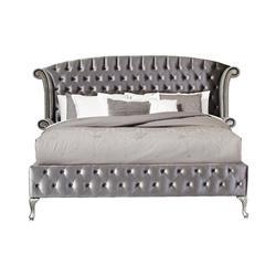 Benjara BM216147 Fabric Rolled Wingback Queen Size Bed with Button Tufting&#44; Gray