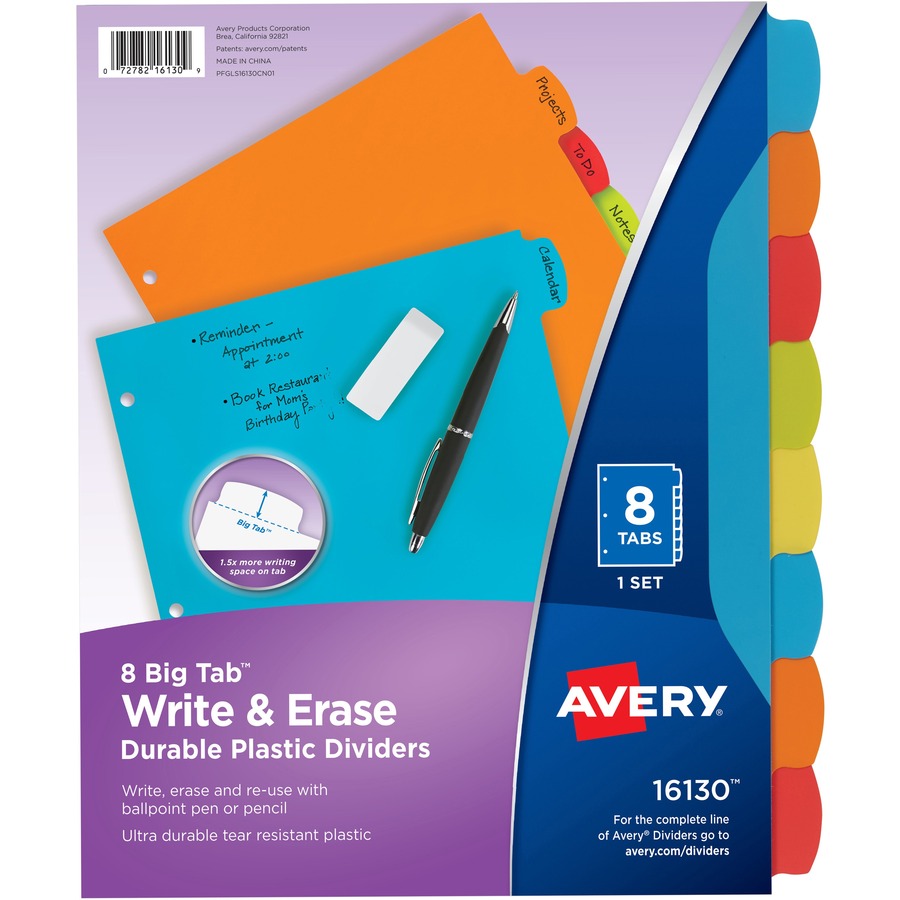 Essendant AVE16130 Avery Big 8-Tab Write & Erase Durable Plastic Dividers - Pack of 24