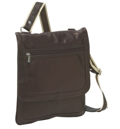 Piel Leather 2817-CHC Small Vertical Messenger - Chocolate