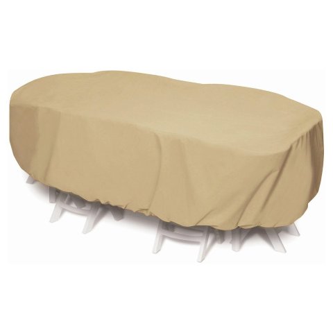Two Dogs Designs 92 in. Oval-Rectangle Table Set Cover - Khaki