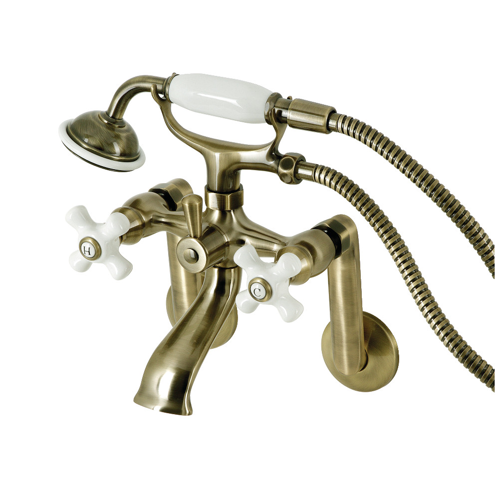 Kingston Brass KS269PXAB Kingston Wall Mount Clawfoot Tub Faucet with Hand Shower, Antique Brass