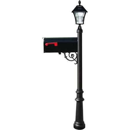 Lewiston LPST-800-E1-SL-BL E1 Economy Mailbox System with Fluted Base & Bayview Solar Lamp, Black