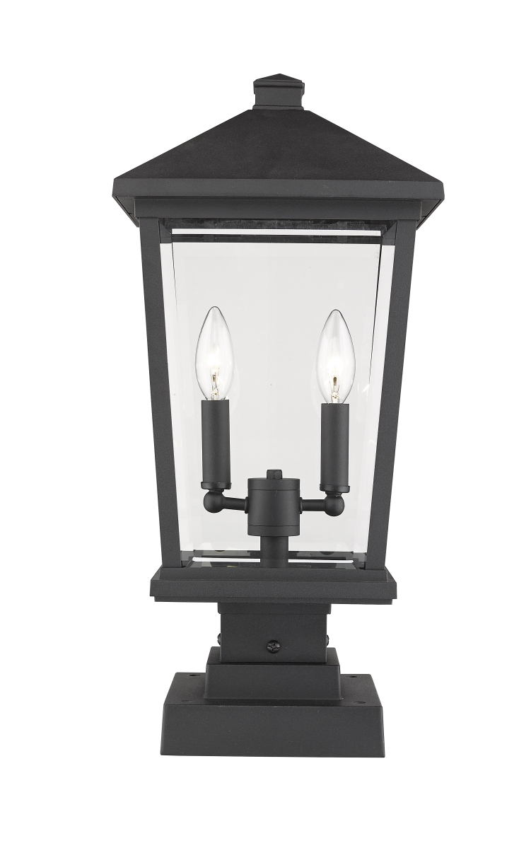 Z-Lite 568PHBS-SQPM-BK Beacon Transitional 2 Light Outdoor Pier Mounted Fixture - Black&#44; Clear Beveled
