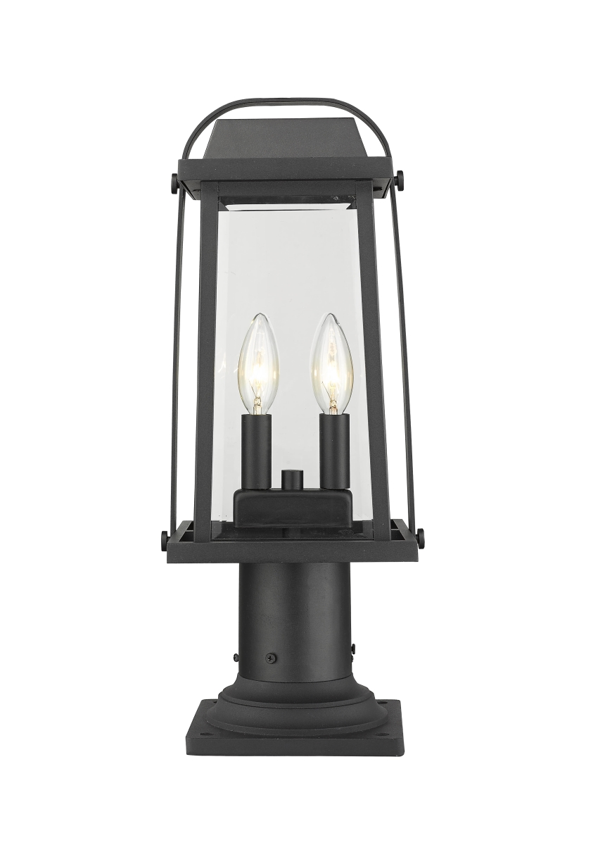 Z-Lite 574PHMR-533PM-BK Millworks Period Inspired 2 Light Outdoor Pier Mounted Fixture - Black&#44; Clear Beveled