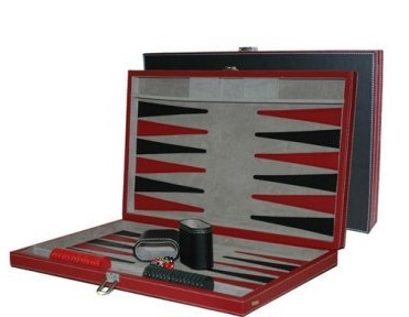 CHH 3042M 15 Inch Black and Red Leatherette Backgammon Set