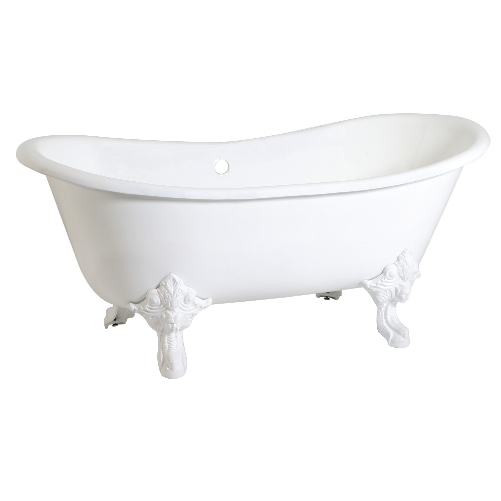 Aqua Eden VCTNDS6731NLW Traditional 67 in. Cast Iron Double Slipper Clawfoot Tub with Feet No Drillings - White