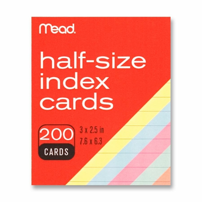 Mead MEA63039 3 x 2.50 in. Half Size Index Card - Assorted Color