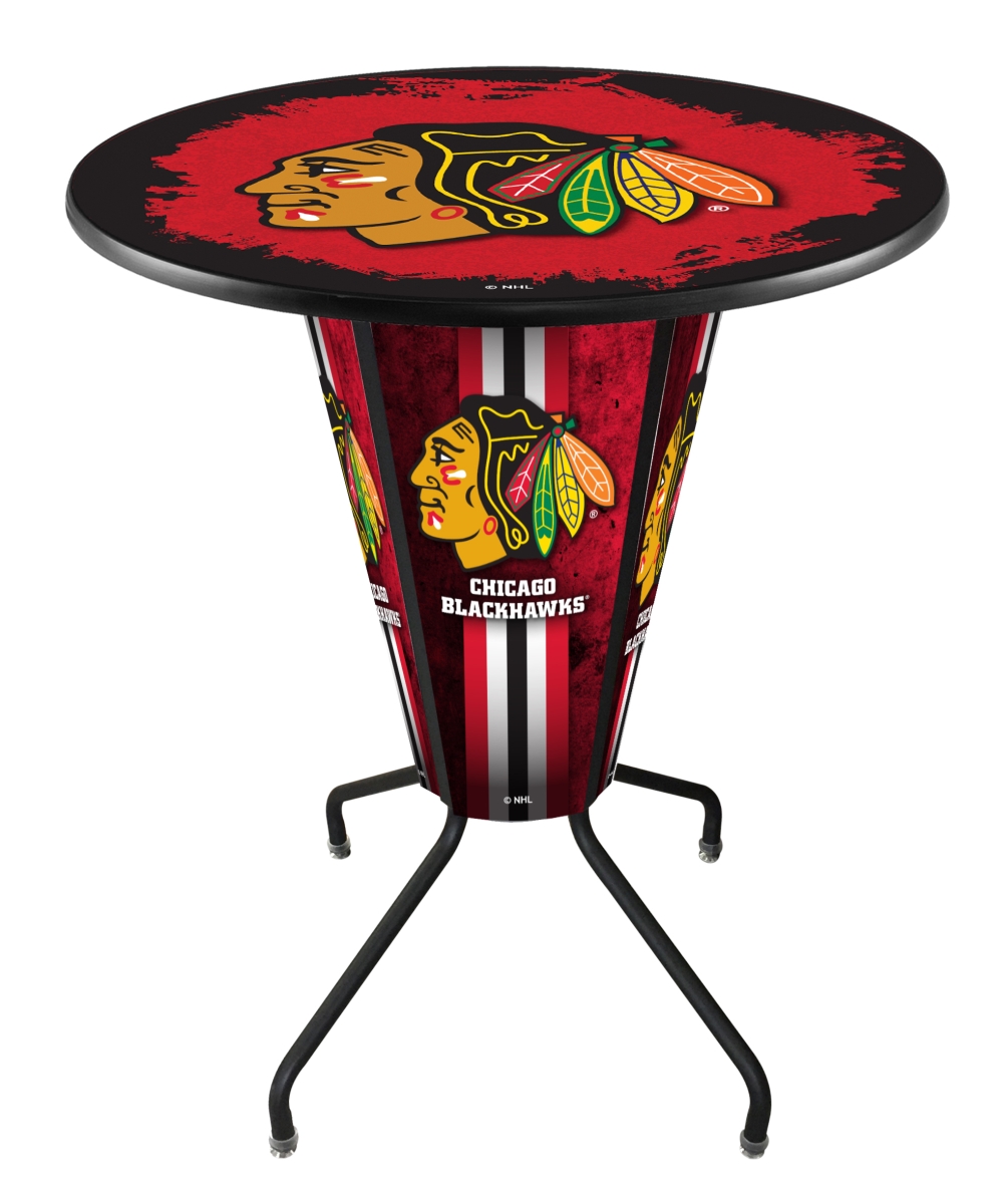 Holland Bar Stool L218B42ChiHwk36RChiHwk-R Chicago Lighted Pub Table with Blackhawks Red Logo - D1