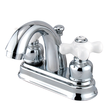 Kingston Brass GKB5611PX Water Saving Restoration Centerset Lavatory Faucet with Porcelain Cross Handles, Polished Chrome