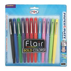 Paper-Mate Flair Felt Tip Pens, Medium Point (0.7mm), Assorted Colors, 12 Count