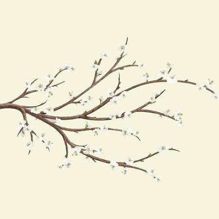 RoomMates RMK3201GM White Blossom Branch Peel & Stick Giant Wall Decals with Flower Embellishments- Beige
