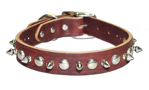 Leather Brothers Inc . 6081-BK22 Black Signature Leather Spike and Stud Dog Collar -Size 22