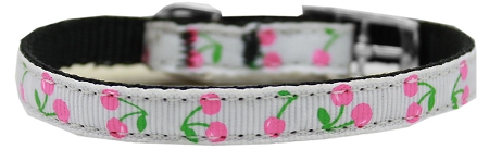 Mirage Pet Products 126-010 38WT12 Cherries Nylon Dog Collar with Classic Buckle 0.37 in., White - Size 12