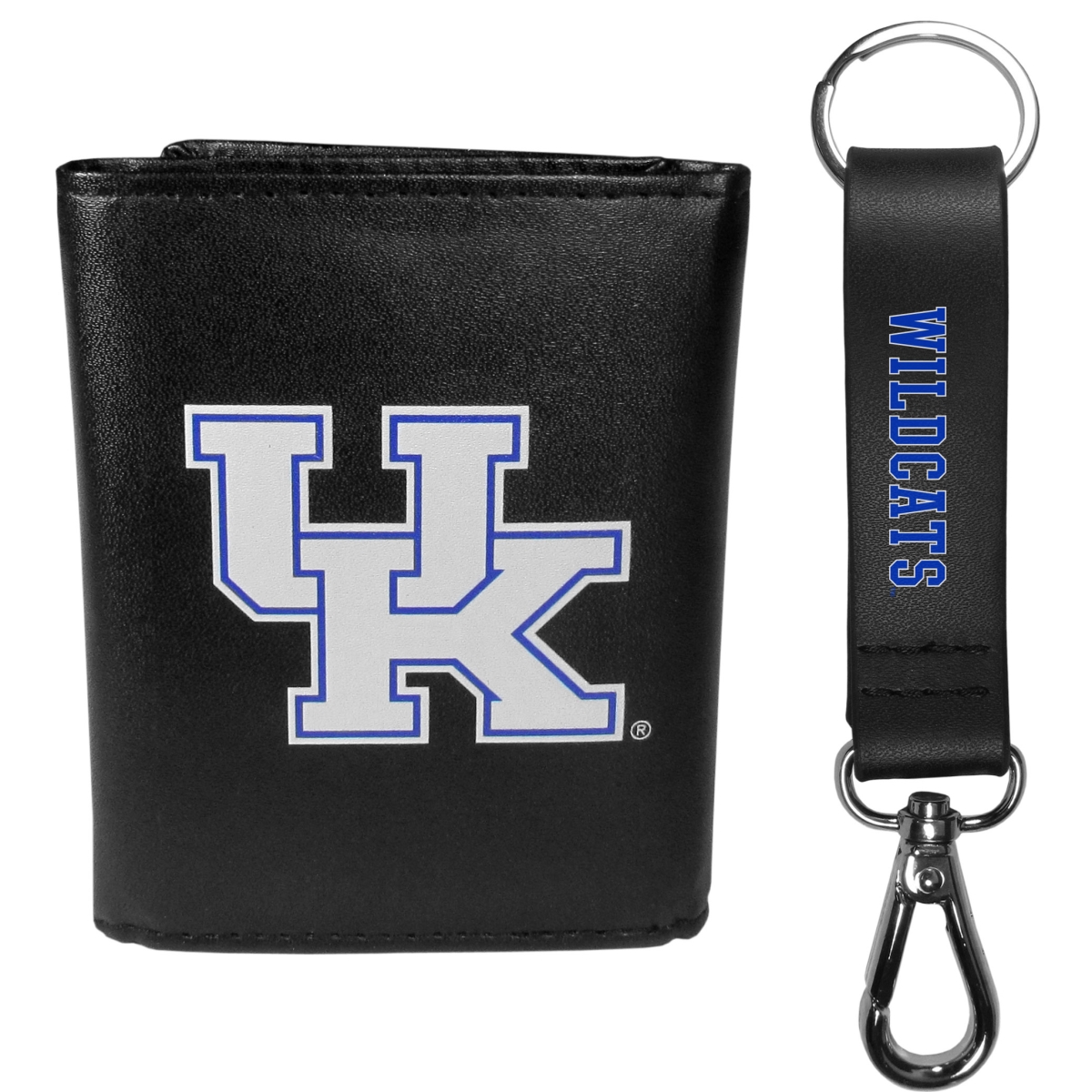 Siskiyou Sports Siskiyou CLTR35KCS Male NCAA Kentucky Wildcats Leather Tri-fold Wallet & Strap Key Chain