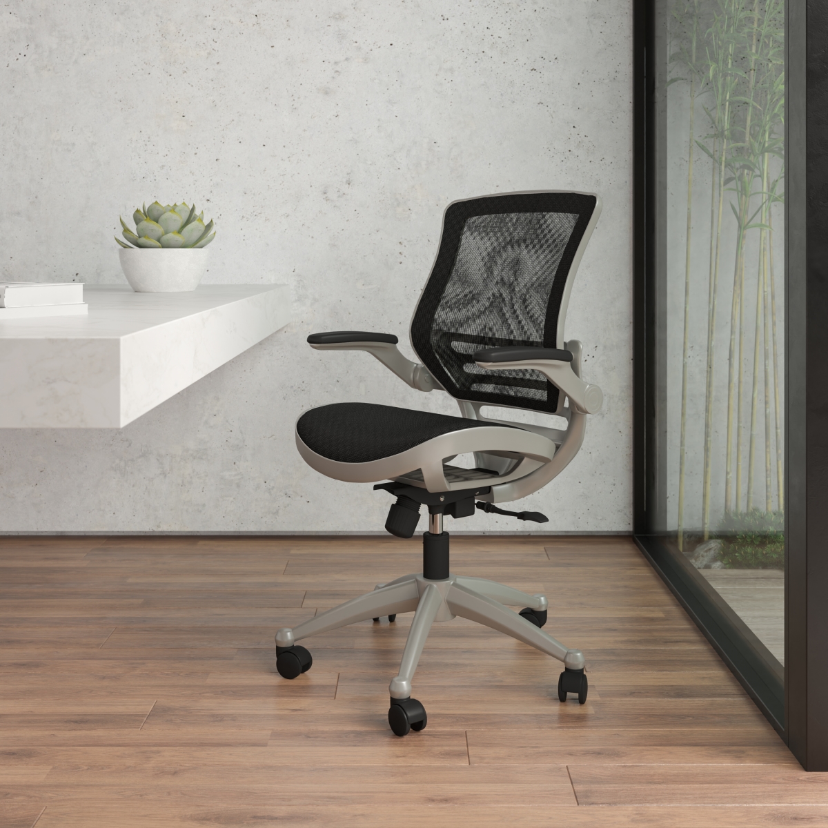 Flash Furniture BL-8801X-BK-GR-GG Mid-Back Transparent Black Mesh Executive Swivel Office Chair with Graphite Silver Frame & Flip-Up Arms