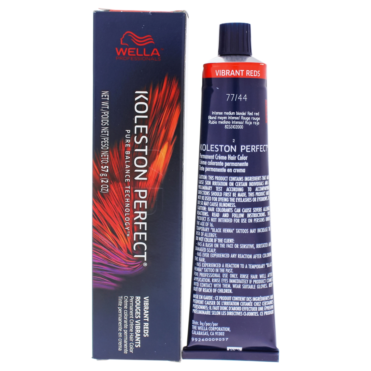wella I0086534 Koleston Perfect Permanent Creme Hair Color for Unisex - 77 44 Intense Medium Blonde & Red - 2 oz