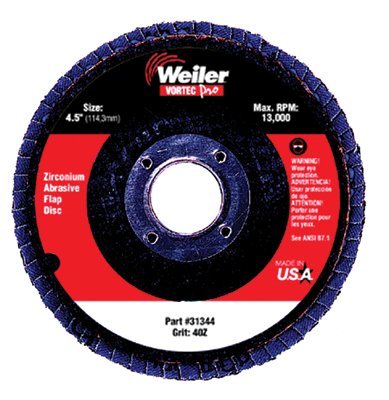 WEILER CORPORATION Weiler 804-31352 4-1-2 Inch Vortec Abrasive Flap Disc 80Z 5-8 Inch-11A.H.