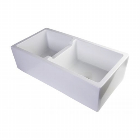 Top Chef 36 in. Smooth Thick Wall Fireclay Double Bowl Farm Sink, Biscuit