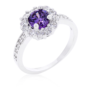 kate bissett Genuine Rhodium Plated Purple Halo Engagement Ring Featuring 2.1 Carats of Cubic Zirconia in Silvertone - Size 9