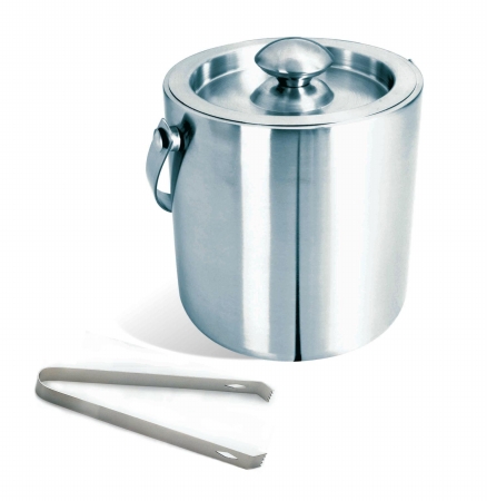 BakeBetter Brushed Stainless Steel Ice Bucket with Tongs