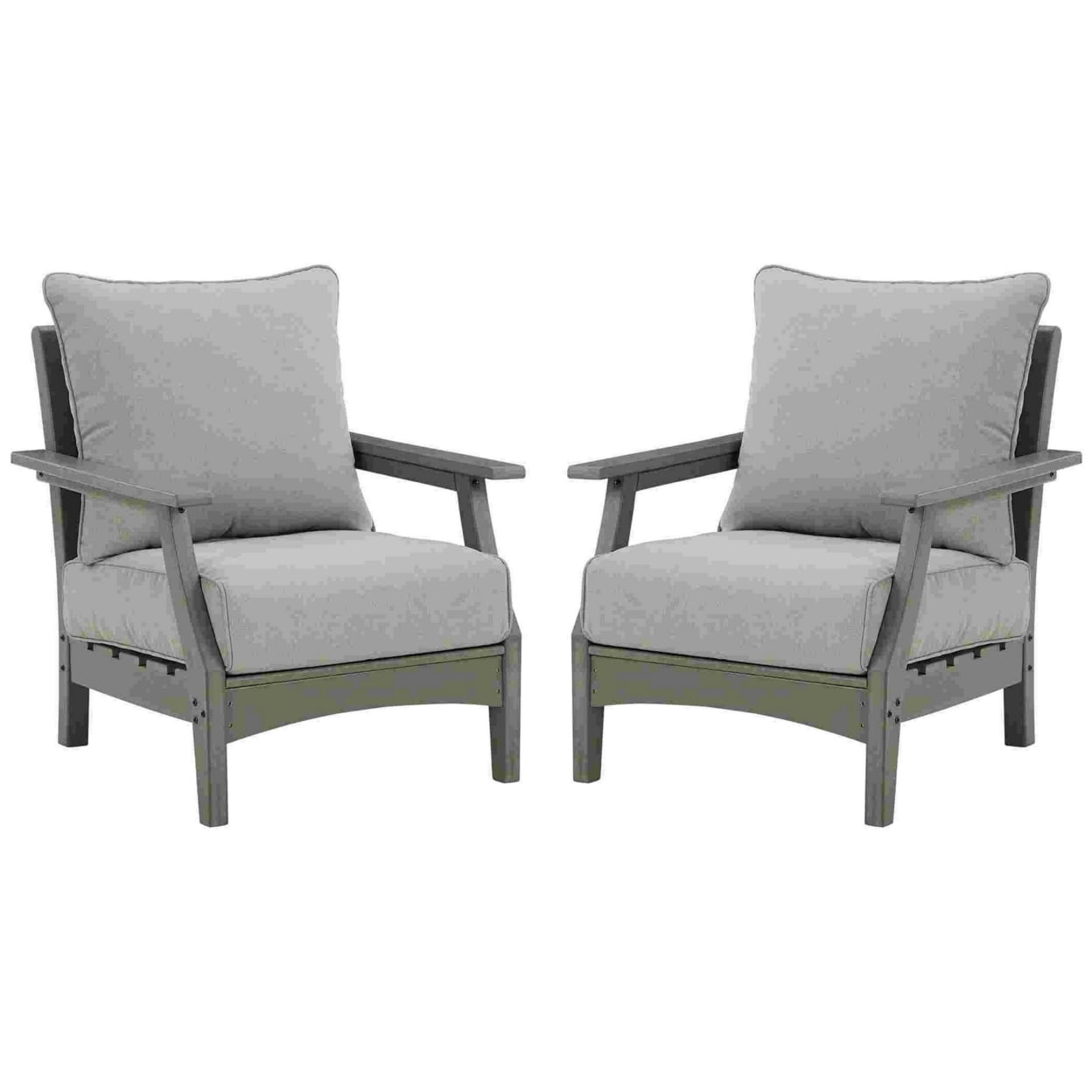 Benjara BM262991 Outdoor Lounge Chair with Slatted Design & Cushions&#44; Gray - Set of 2