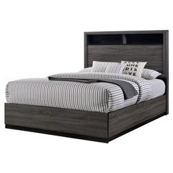 Benjara BM216327 Wooden Eastern King Size Bed with Bookcase Headboard & Grain Details - Gray