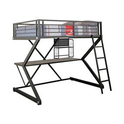 Benjara BM215939 Metal Full Size Workstation Loft Bed with Z Shaped Design&#44; Black