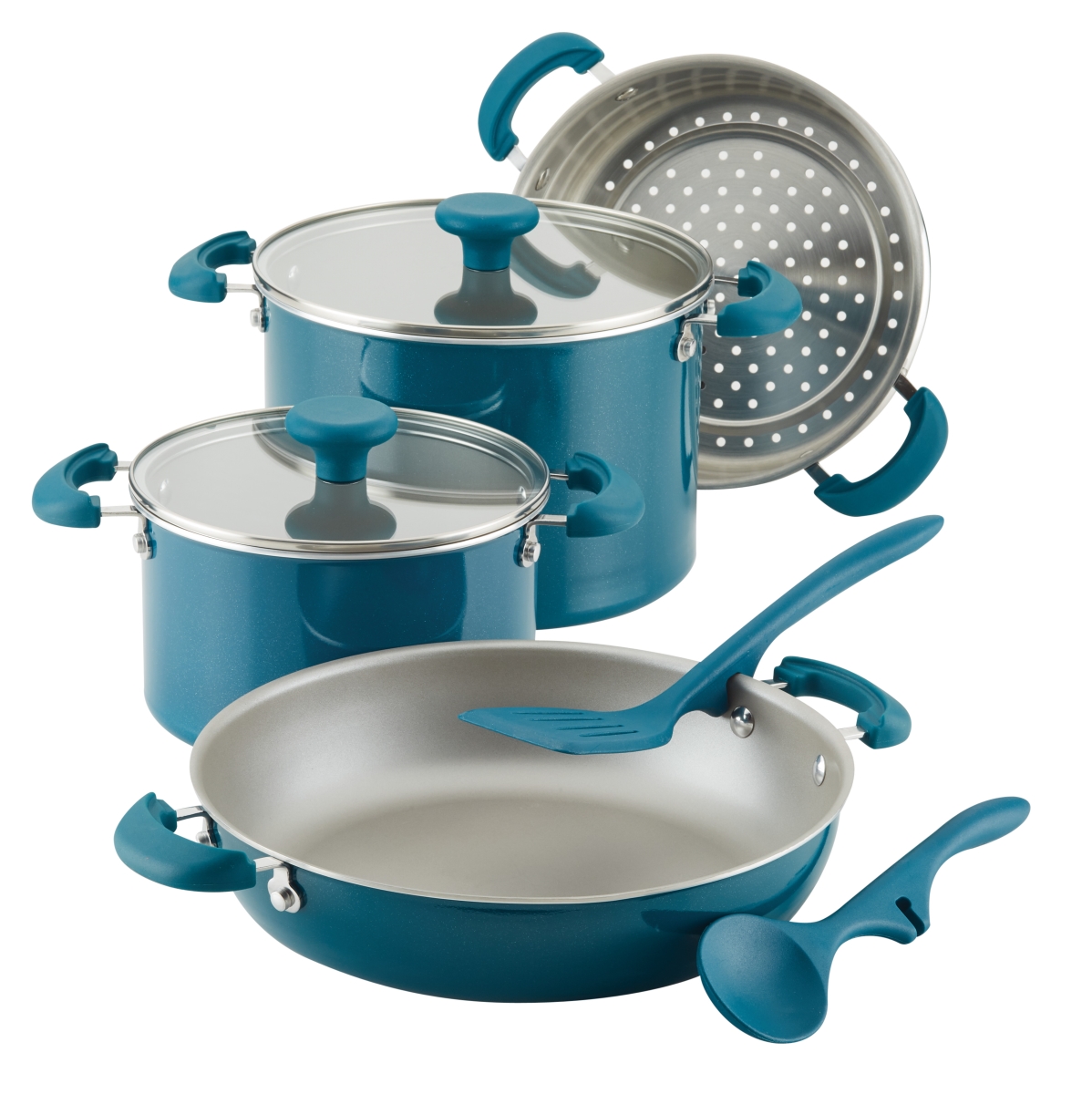Rachael Ray 12167 Create Delicious Stackable Nonstick Cookware Set - Teal Shimmer, 8 Piece