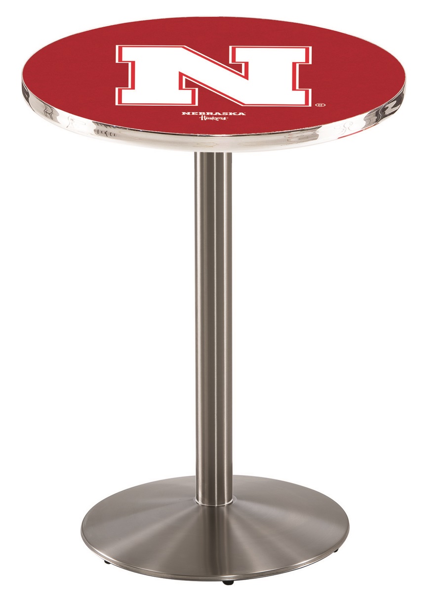 Holland Bar Stool L214 University of Nebraska 42&quot; Tall - 36&quot; Top Pub Table with Stainless Finish