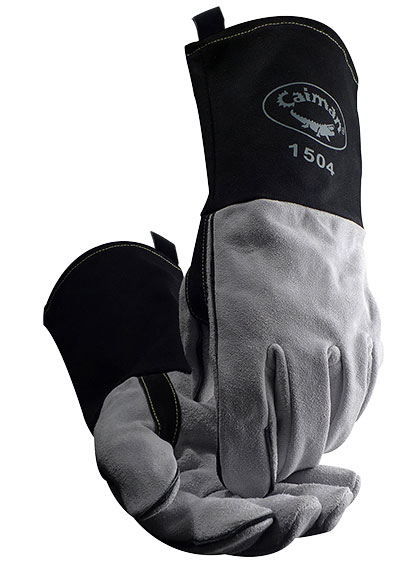 Caiman 607-1504-3 Mig & Stick Cow Split FR Cotton Duck Cuff Kontour Gloves&#44; Gray & Black