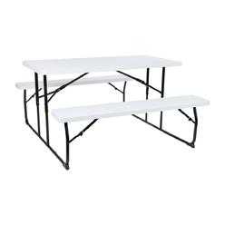 Flash Furniture RB-EBB-1470FD-WH-GG 4.5 ft. Insta-Fold White Wood Grain Folding Picnic Table & Benches