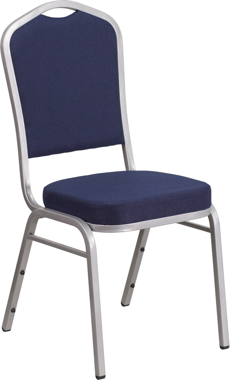 Flash Furniture FD-C01-S-2-GG Hercules Series Crown Back Stacking Banquet Chair in Navy Fabric - Silver Frame