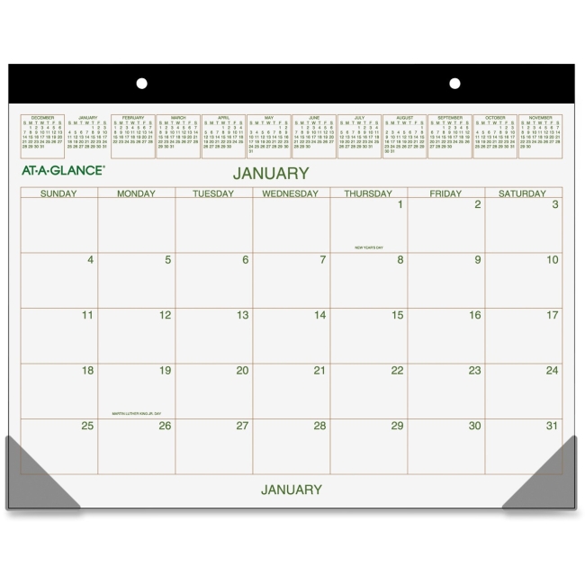 At A Glance AAGGG250000 Recycled 2-Color Desk Pad Paper Calendar - Black