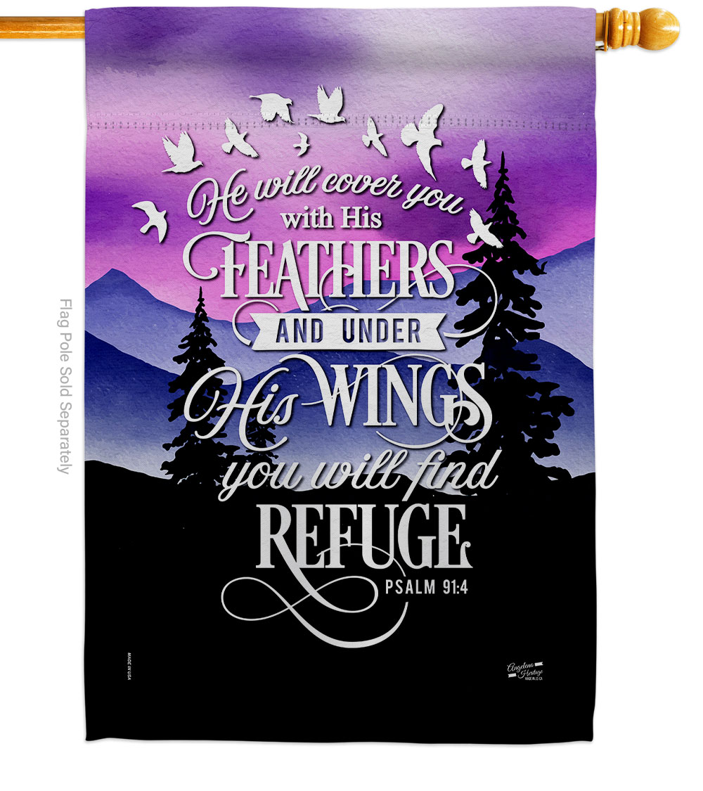 Angeleno Heritage H130341-BO He will cover you with his Feather Religious Bible Verses Double-Sided Garden Decorative House Flag, Multi Color