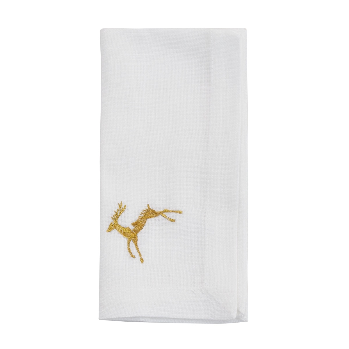 SARO LIFESTYLE YP134.W20S 20 in. Embroidered Gold Reindeer Table Napkins&#44; White - Set of 4