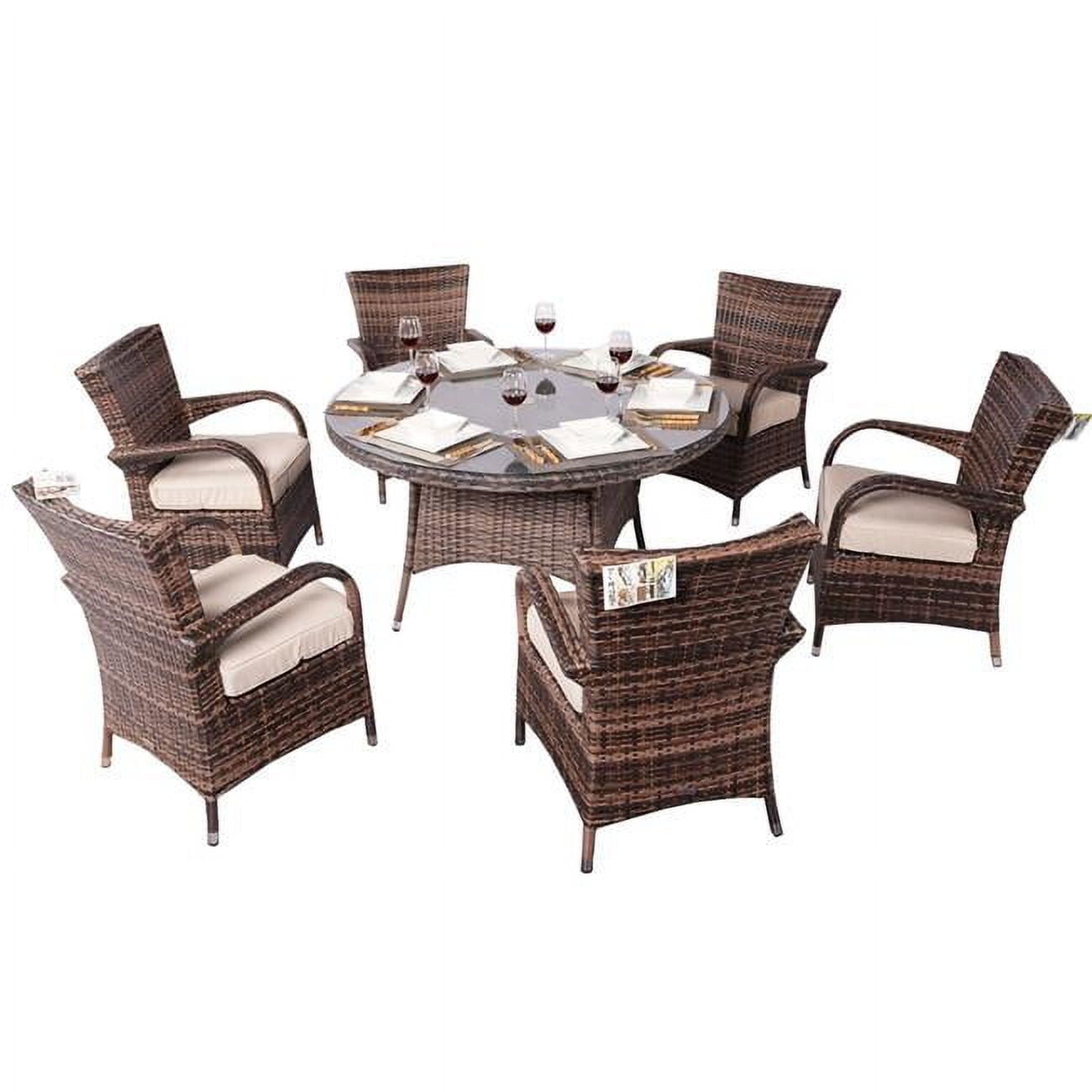 DIRECT WICKER PAD-1122-Brown Brown Wicker 7 Pieces Patio Round Table Dining Chairs Set
