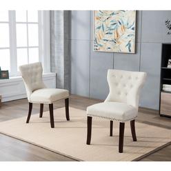 ORORA DEC OW-LSS8097C-BEIGE Mid Back Button-Tufted Fabric Dining Side Chair, Beige - Set of 2