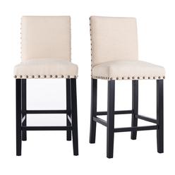 ORORA DEC MY7112BY-BEIGE Counter Height Fabric Upholstered Dining Chair with Nailhead Trim&#44; Beige - Set of 2