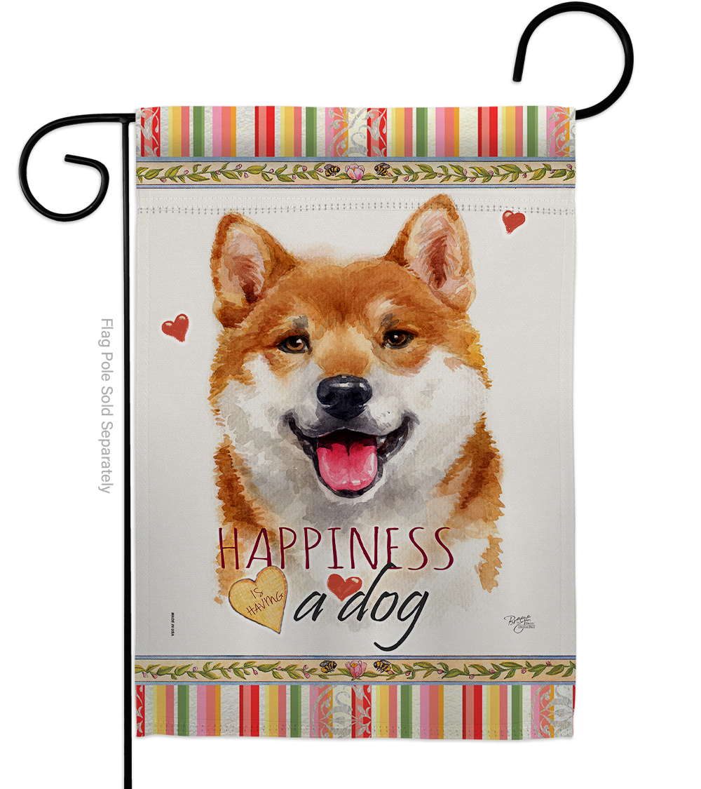 Breeze Decor G160217-BO 13 x 18.5 in. Dog Shiba Inu Happiness Double-Sided Decorative Vertical Garden Flag