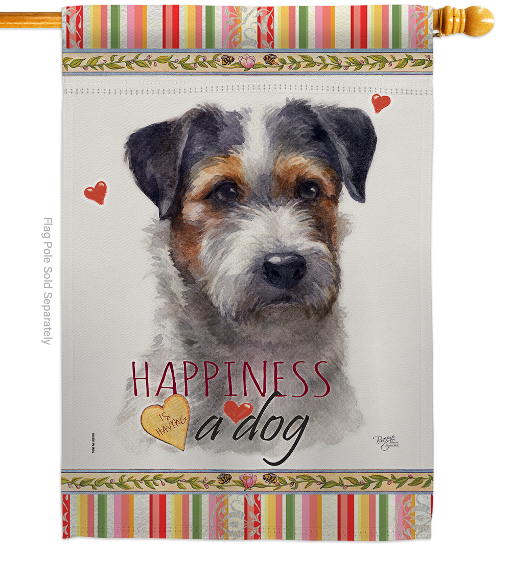 Breeze Decor H110157-BO 28 x 40 in. Dog Black Jack Russell Happiness Double-Sided Decorative Vertical House Flag