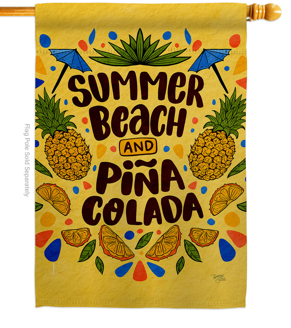 Angeleno Heritage H137458-BO Summer Pina Colada Beverages Cocktail 28 x 40 in. Double-Sided Decorative Vertical House Flags for Decoration Banner