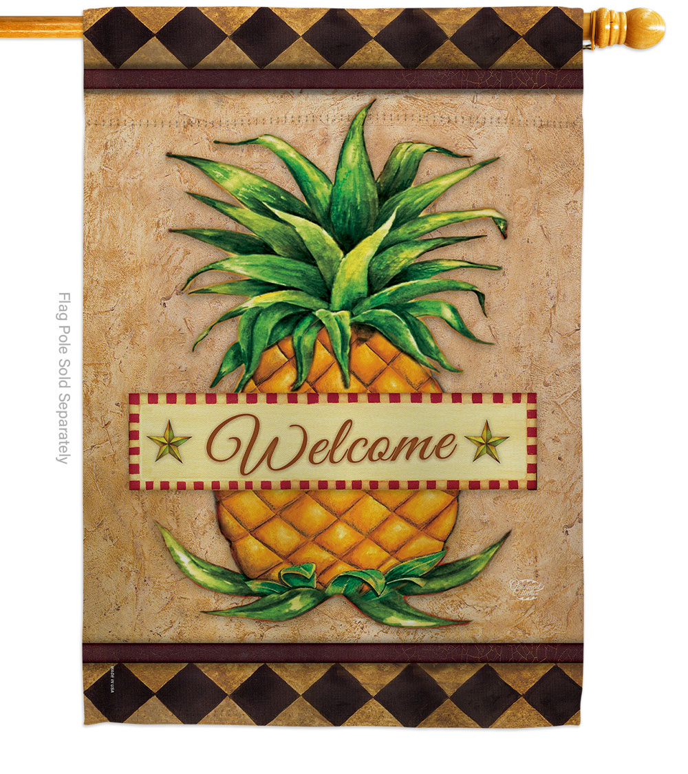 Ornament Collection H191213-BO Welcome Pineapple Food Fruit 28 x 40 in. Double-Sided Decorative Vertical House Flags for Decoration Banner Garden Ya
