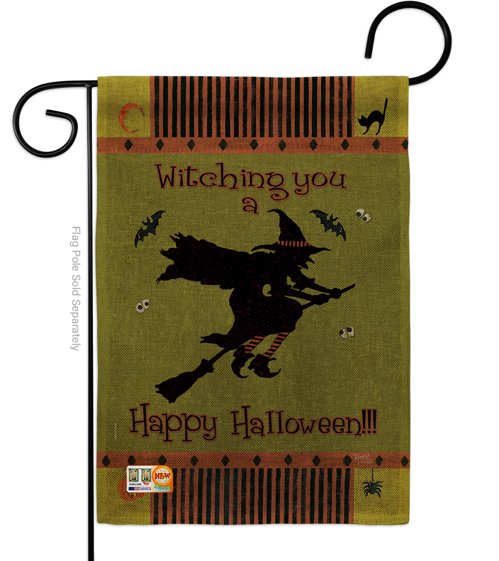 Breeze Decor BD-HO-G-112053-IP-DB-D-US12-SB 13 x 18.5 in. Witching You Burlap Fall Halloween Impressions Decorative Vertical Double Sided Gar